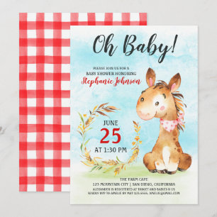 Waterverf Paard Baby shower Boerderij Uitnodiging
