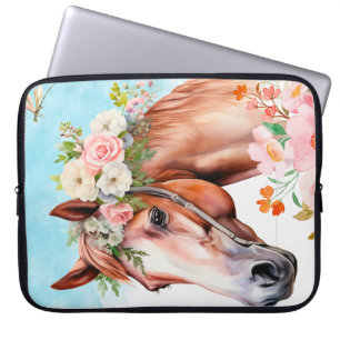 Waterverf Paard Bloemen Laptop Hoes