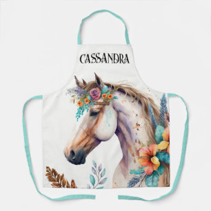 Waterverf Paard Boho Flowers Herfst Moody Land Schort