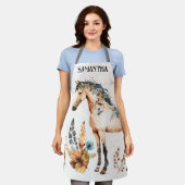 Waterverf Paard Boho Land Bloemen herfst Naam Schort (Gedragen)