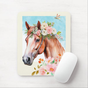 Waterverf Paard en Bloemen Kunst Muismat