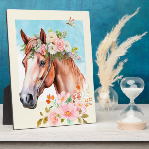 Waterverf Paard en Bloemen Tafel Top Plaque Fotoplaat