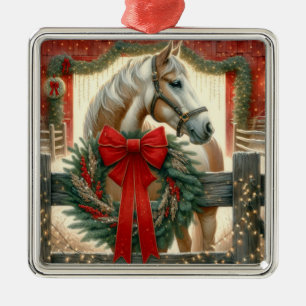Waterverf Paard en Feestelijk Boerderij Kerst Metalen Ornament