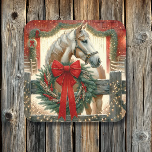 Waterverf Paard en Feestelijk Boerderij Kerst Vierkante Sticker