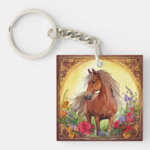 Waterverf paarden en wilde bloemen