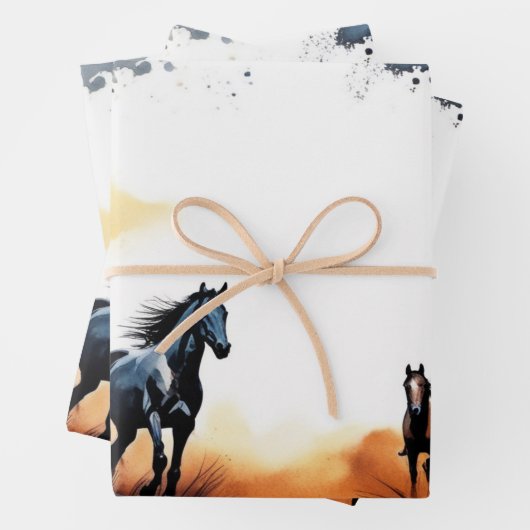 Waterverf paarden en zonsondergangsilhouet inpakpapier vel (In situ)