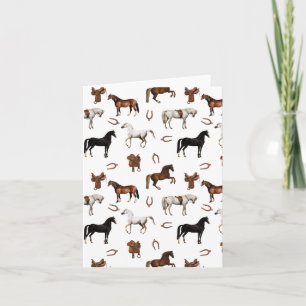 Waterverf Paarden Hoefijzer Paardenzadels Kaart