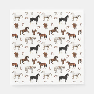 Waterverf Paarden Hoefijzer Paardenzadels Servet