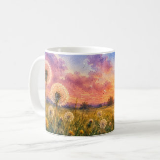 Waterverf Paardenbloemen bij Zonsondergang Weidela Koffiemok