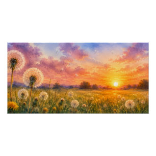 Waterverf Paardenbloemen bij Zonsondergang Weidela Perfect Poster