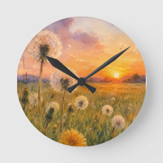 Waterverf Paardenbloemen bij Zonsondergang Weidela Ronde Klok