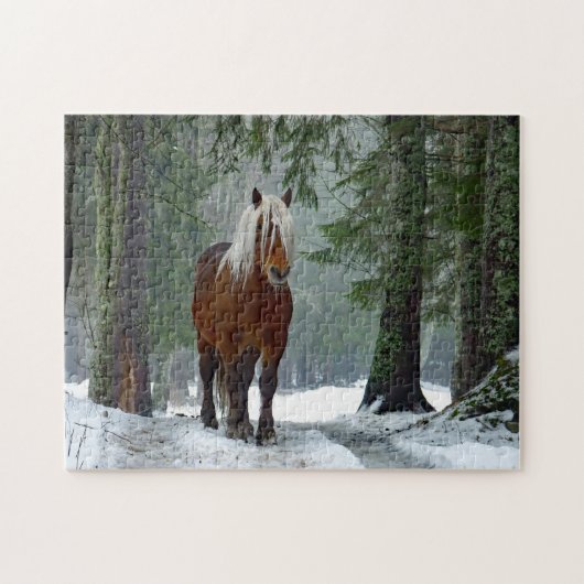 Waterverf Paardenbos sneeuw Legpuzzel (Horizontaal)
