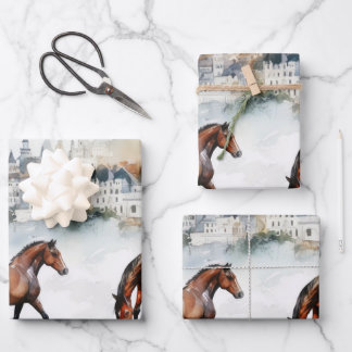 Waterverf Paardenportret met pastelachtergrond Inpakpapier Vel