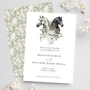 Waterverf Paardensport Bruiloft Elegante Paarden Save The Date