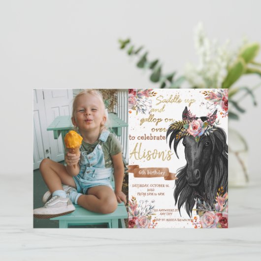 Waterverf paardenverjaardagscowgirl kaart (Staand voorkant)
