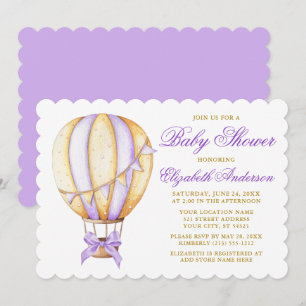 Waterverf Paars Baby shower voor warme luchtballon Kaart