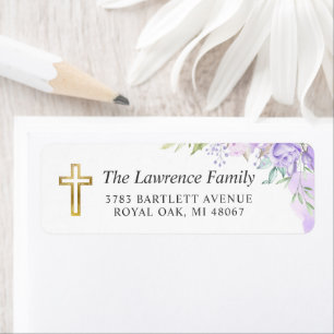 Waterverf Paars Floral Gold Cross Return-adres Etiket