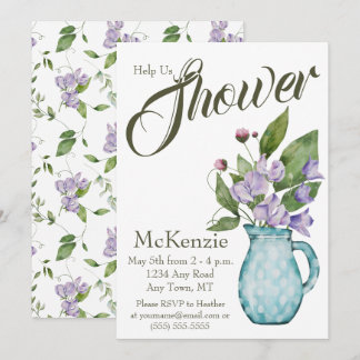 Waterverf Paars Floral Sweet Peas Baby shower Kaart