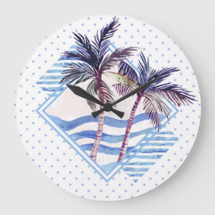 Waterverf Paars Geometrische palmboom Patroon Grote Klok