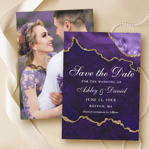 Waterverf Paars Gold Marble Agate Geode Foto Save The Date