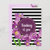 Waterverf Paars Iris Black White Stripes Pattern Briefkaart (Voorkant / Achterkant)