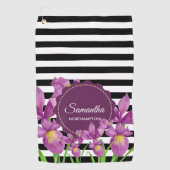 Waterverf Paars Iris Black White Stripes Pattern Golfhanddoek (Voorkant)