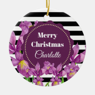 Waterverf Paars Iris Black White Stripes Pattern Keramisch Ornament