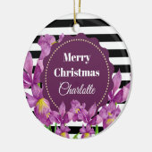 Waterverf Paars Iris Black White Stripes Pattern Keramisch Ornament (Links)