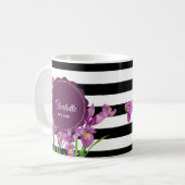 Waterverf Paars Iris Black White Stripes Pattern Koffiemok (Voorkant links)