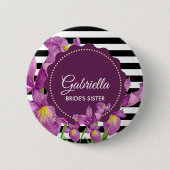 Waterverf Paars Iris Black White Stripes Pattern Ronde Button 5,7 Cm (Voorkant)
