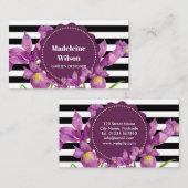Waterverf Paars Iris Black White Stripes Pattern Visitekaartje (Voorkant / Achterkant)