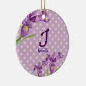 Waterverf Paars Iris Botanisch Floral Monogram Keramisch Ornament (Rechts)
