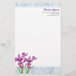 Waterverf Paars Iris botanische flora Organza Briefpapier
