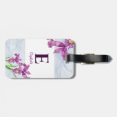 Waterverf Paars Iris Floral Organza Monogram Bagagelabel (Achterkant horizontaal)