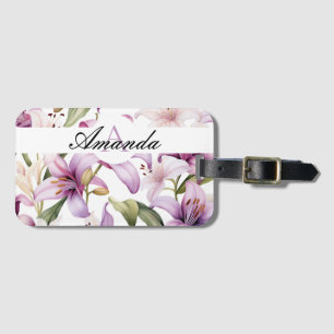 Waterverf Paars Lelie Lelie Patroon Monogram Bagagelabel