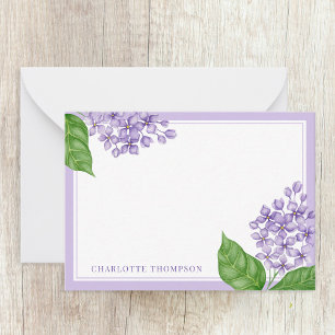 Waterverf Paars Lilacs en Persoonlijke naam Notitiekaartje