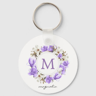 Waterverf Paars Magnolia Wreatmonogram Sleutelhanger