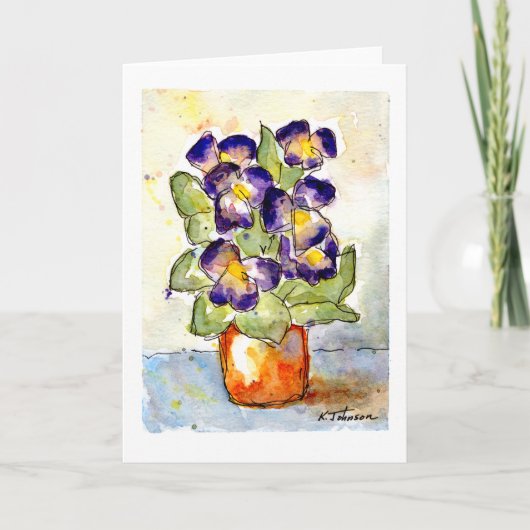 Waterverf Paars Pansies Kaart (Voorkant)