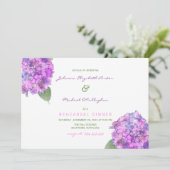 Waterverf Paars Pink Hydrangeas Rehearings Dinner Kaart (Staand voorkant)