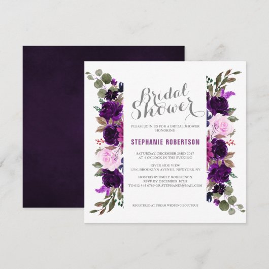 Waterverf Paars Plum Floral Boho Vrijgezellenfeest Kaart (Voorkant / Achterkant)