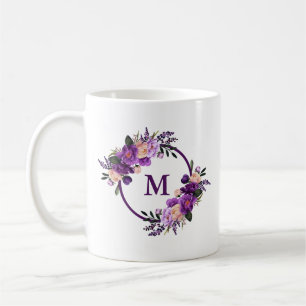 Waterverf Paars Ultra Violet Floral Monogram Koffiemok