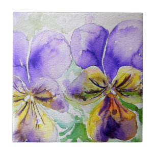 Waterverf Paars Viola Pansy Floral Ceramic Tile Tegeltje