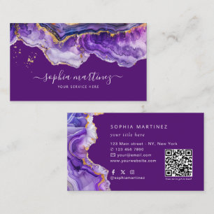 Waterverf Paarse Agaat goud glitters & QR Code Visitekaartje