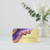 Waterverf Paarse Agaat goud glitters & QR Code Visitekaartje (Staand voorkant)
