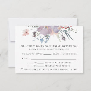 Waterverf paarse bloem bruiloft. Elegante rustieke RSVP Kaartje