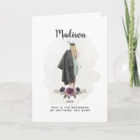 Waterverf Paarse Bloemen Afstuderen Blond Meisje