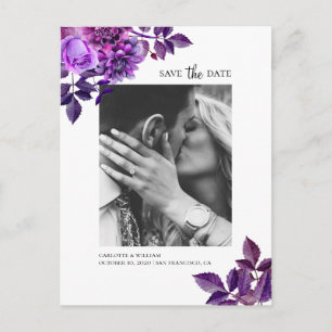 Waterverf paarse bloemen. Bloemensave the date Briefkaart