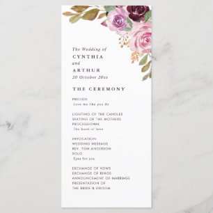 Waterverf paarse bloemen bruiloft programma