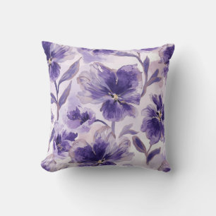 Waterverf Paarse Bloemen Geschilderd Violet Kussen