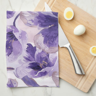 Waterverf Paarse Bloemen Geschilderd Violet Theedoek